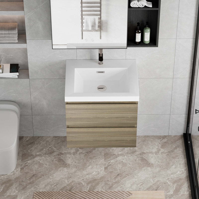 Floating Bathroom Vanity With Sink, Ash Gray