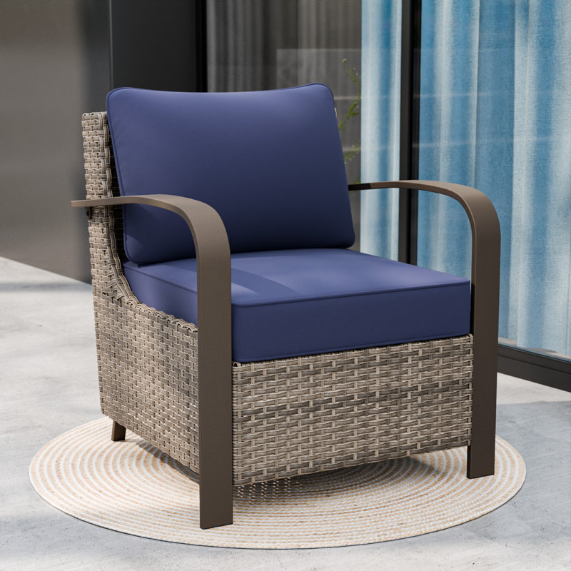 Outdoor Patio Wicker Chair with Cushions, Blue