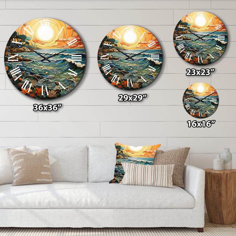 Horloge murale en métal Beach Surf And Turf I, Moyenne