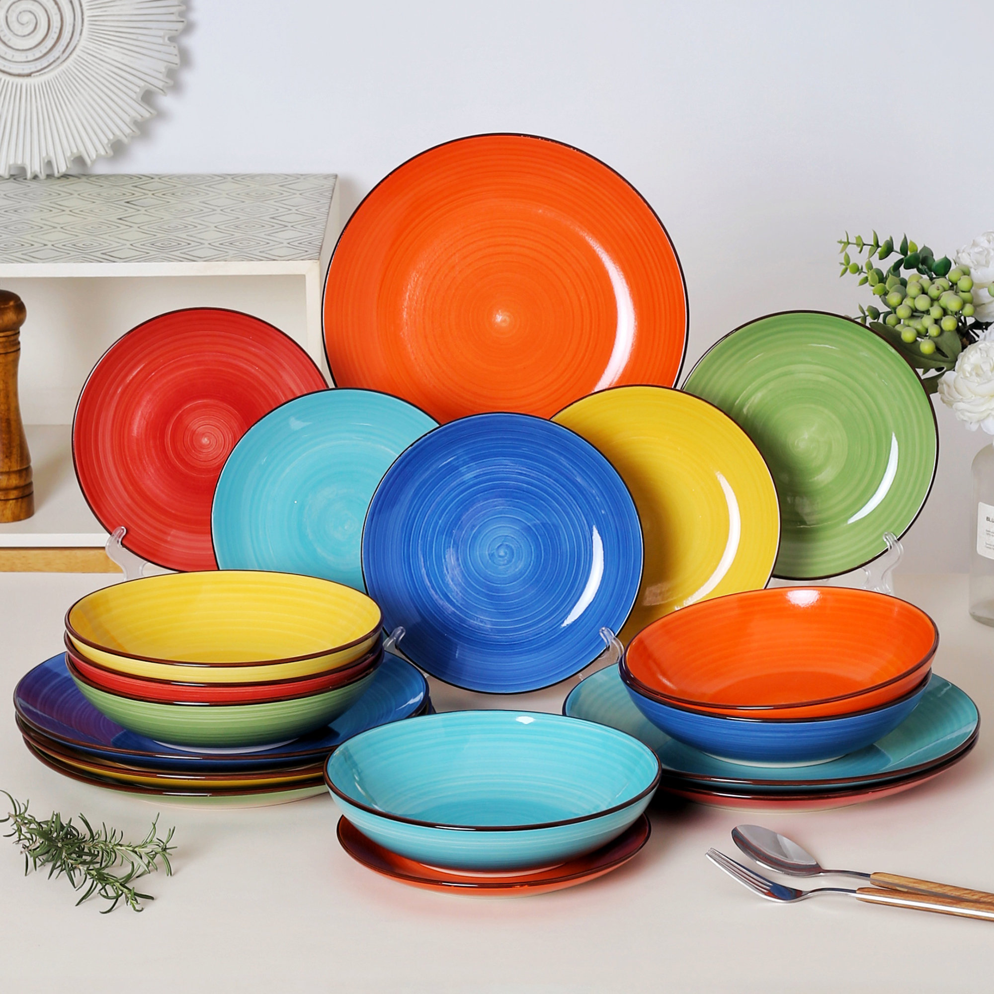 Latitude Run Dorothy 18 Piece Handmade Stoneware Dinnerware Set Service for 6 Reviews Wayfair