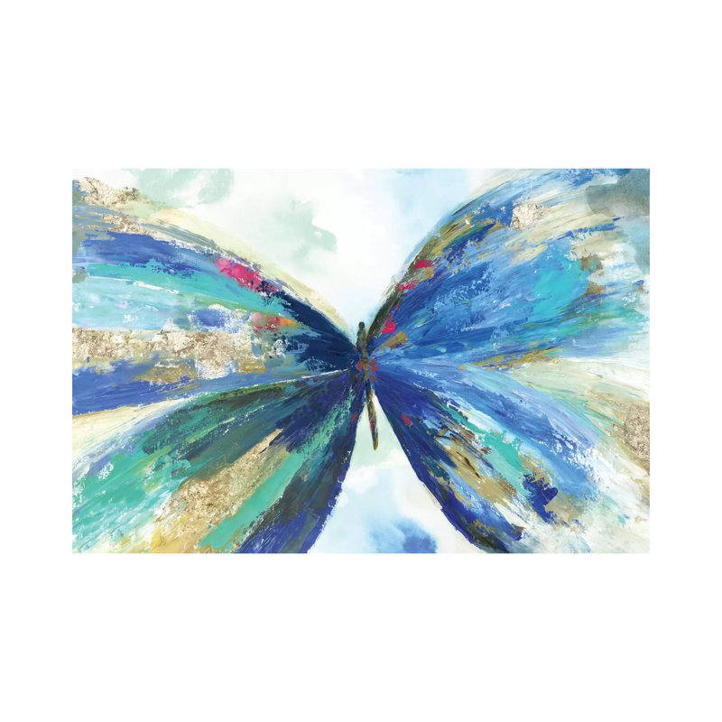 Blue Butterfly by Kelsey Hochstatter - Painting on Canvas, 20.32 cm H x 30.48 cm W, Wrapped Canvas
