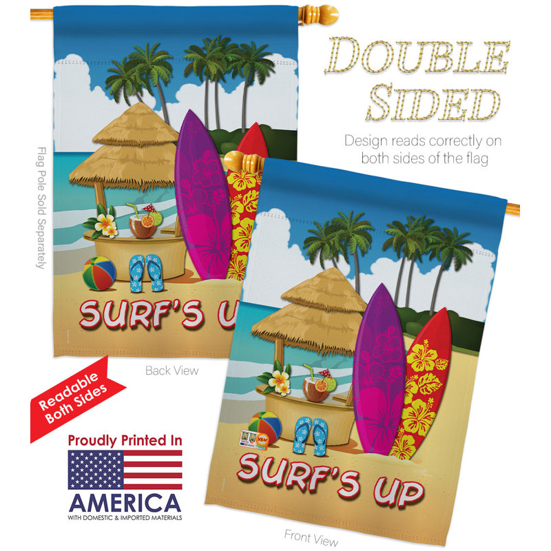 Drapeau de maison 40 po x 28 po Surf's Up Hut