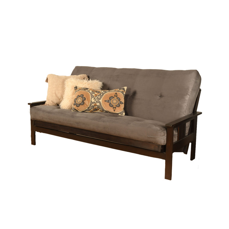 Johnte Full-Size Futon Frame and Full-Size Innerspring Mattress, À ressorts, Microsuède gris, Espresso