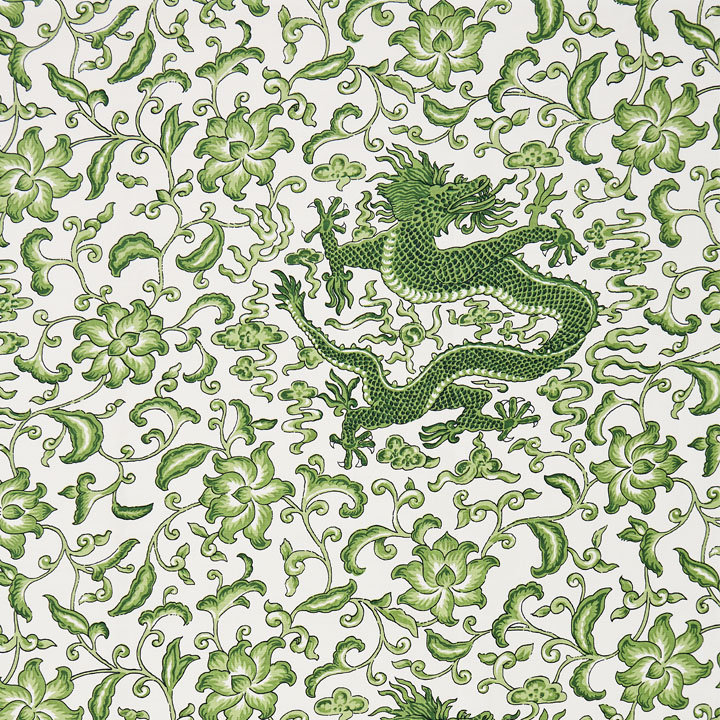 Oriana Chi'en Dragon Linen Print Fabric, Jade