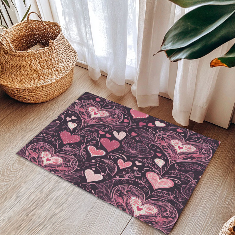 Tapis rose tressé à motif de cœurs de la Saint-Valentin, Rectangulaire 3 pi x 5 pi