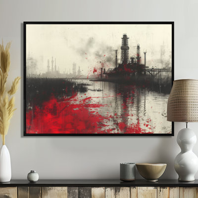 Rouge, noir, hiver, forage, aube, plate-forme de pétrole I