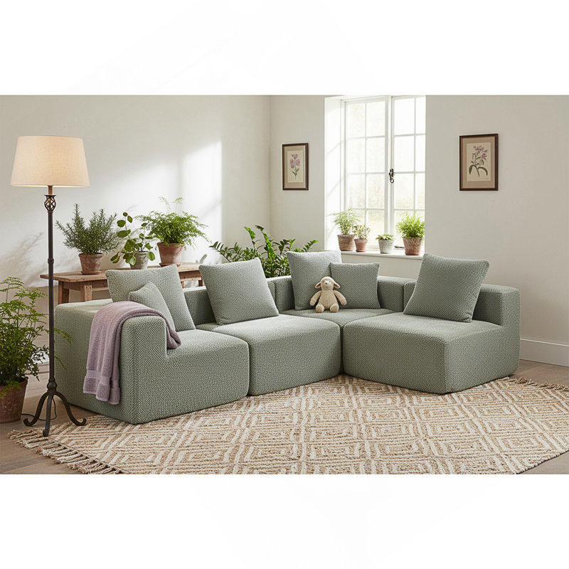 Canapé modulaire 111 po x 74 po x 24 po, Tissu vert pâle