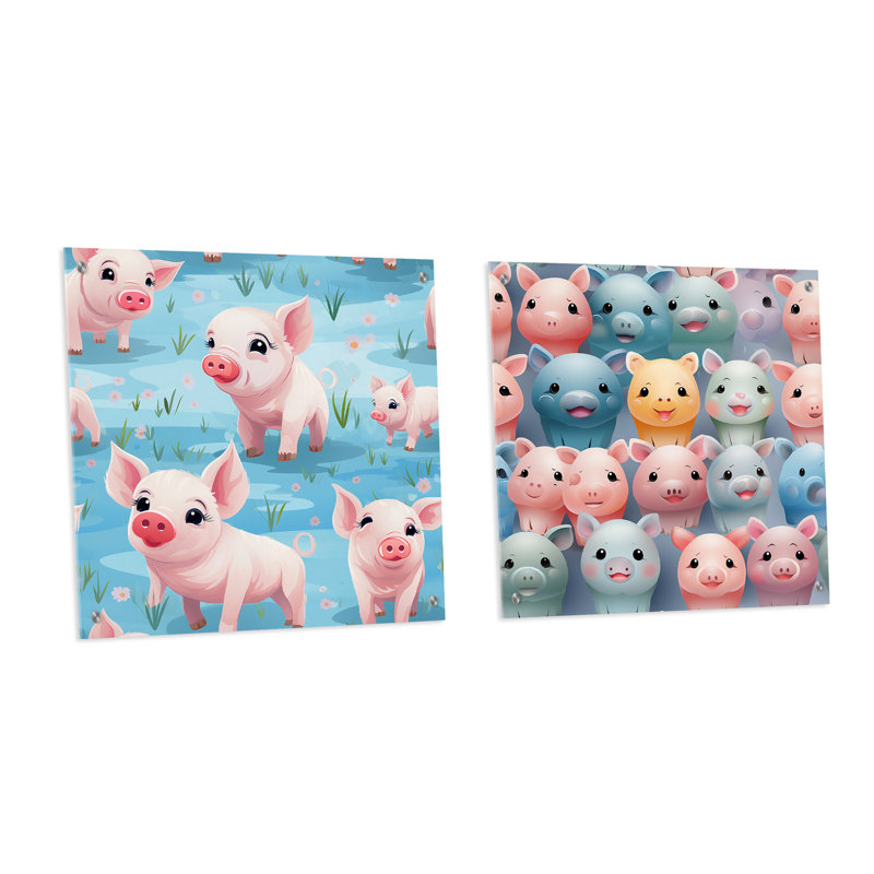 Adorable ensemble de 2 papiers peints mignons porcelets pour enfants, H 16 po x l 33 po