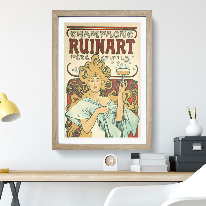 Champagne Ruinart Vol.1 by Alphonse Mucha - Framed Print, 48cm H x 36cm W x 2cm D, Oak Framed