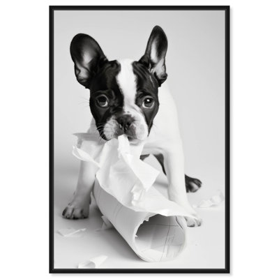 Mischief Frenchie Paper Towels Canvas Funny Bathroom Art by Art Remedy