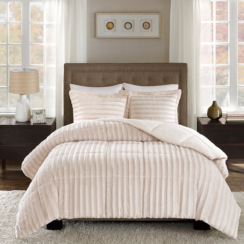 Popular And Glamorous Full/Queen Faux Fur Comforter Mini , Champagne, Endurance Gorgeous Quality, Champagne