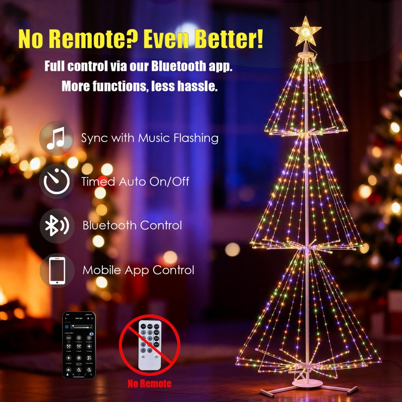 Décorations d'extérieur pour lumières de sapin de Noël, arbre à cône 6,5 pi 635 DEL avec contrôle Smart App, IP54 imperméable, blanc chaud et multicolore