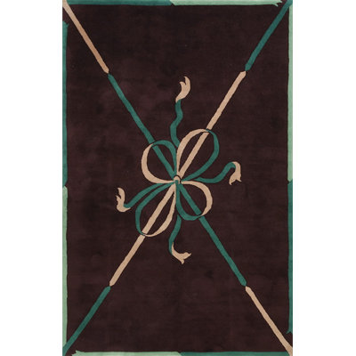 Tapis chocolat antique en laine Art Deco