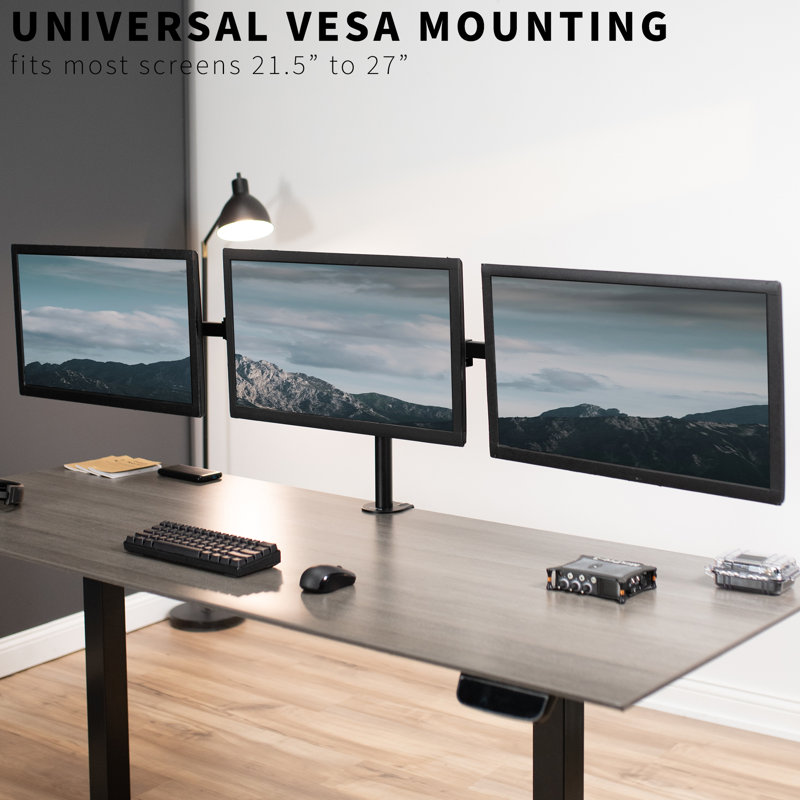 Black Steel Triple Monitor Desk Mount for 21.5 to 27 Inch Screens