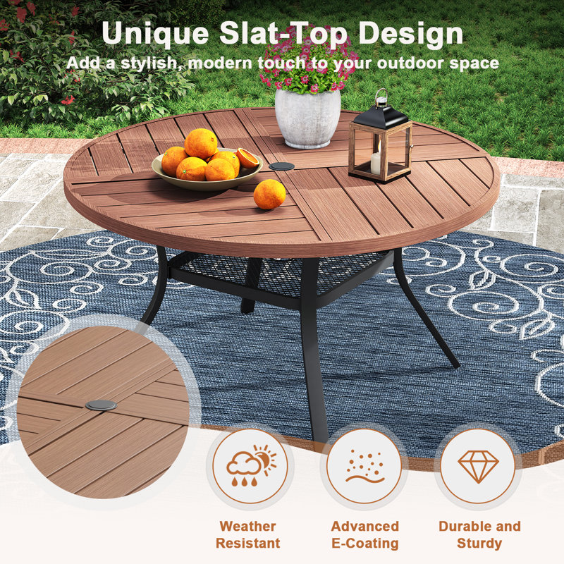 Patio Round Dining Table, Brush Wood Brown/Brown