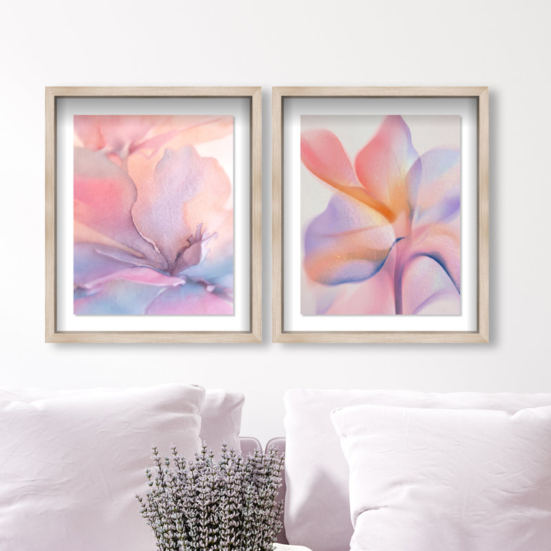 Watercolor Petals Set Shadowbox Abstract Print by Oliver Gal, Black Frame, 16 x 20, 17"H x 21"W, Natural Oak Shadowbox