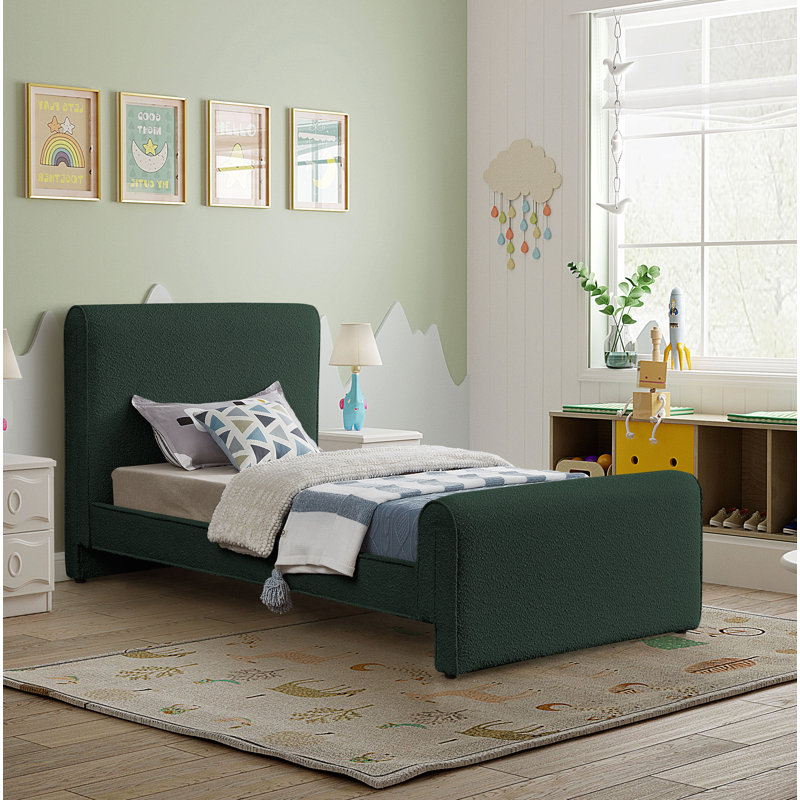Chaylin Upholstered Platform Bed, Twin, Green Boucle Fabric