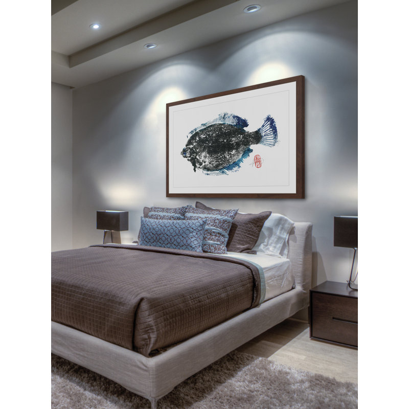 Gyotaku Blue and Black Framed Fish Print on Canvas