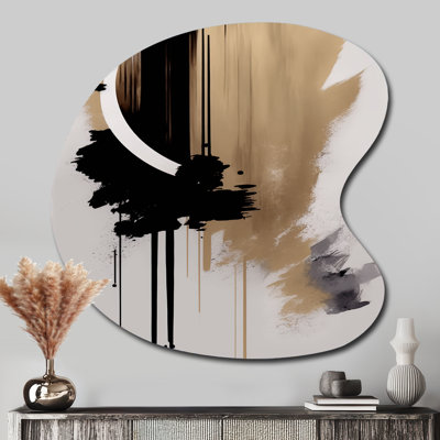 Noir, blanc et or Expression III - reproduction asymétrique abstraite sur métal, décoration murale moderne de forme unique en métal
