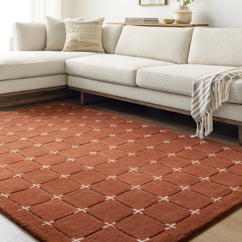 Moroccan Wool Hand Tufted Area Rug, Rust/Light Beige, Rectangle 183 x 274 cm