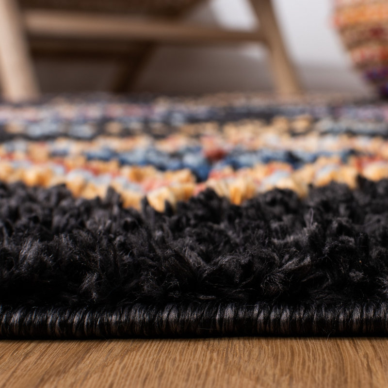 Black and Navy Diamond Flat Woven Square Area Rug, 6'7"