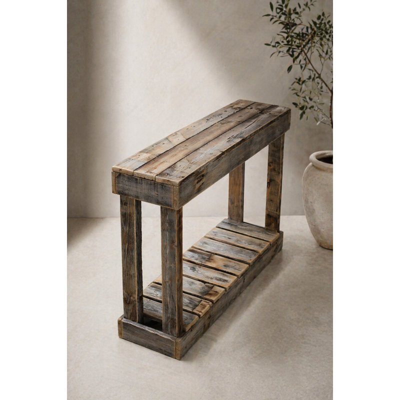 Console en bois de récupération de 36 po Mercurio (non fini) - Canapé d'entrée blanc vieilli avec tablette, Naturel