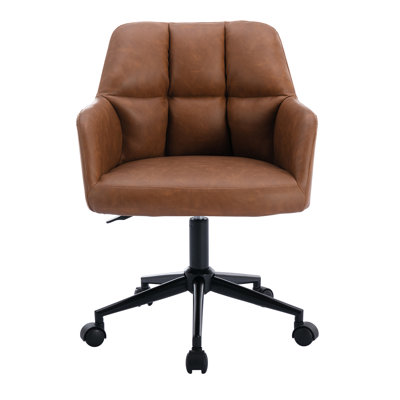 Comfy Faux Leather Desk Chair Modern Computer Task Chair Swivel Accent Chair With Mid Back Arm Chair For Living Room/Bedroom/Home Office