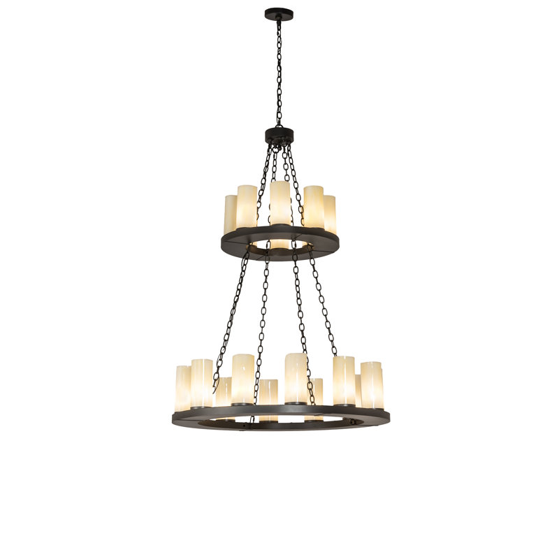 Bronze and Crystal 20-Light Two-Tier Chandelier