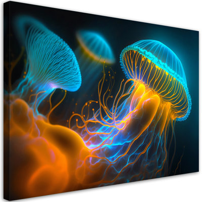 Jellyfish Underwater Neon - Wrapped Canvas Print