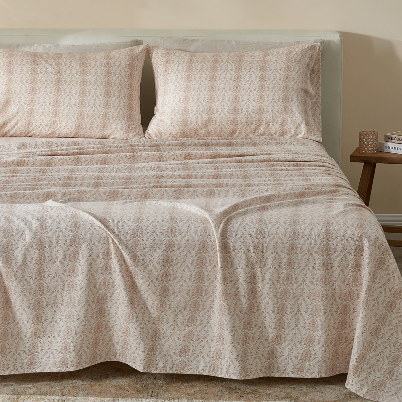 Ensemble de draps 100% coton, Ensemble de draps pour lit double + un drap-housse, Géométrique - naturel