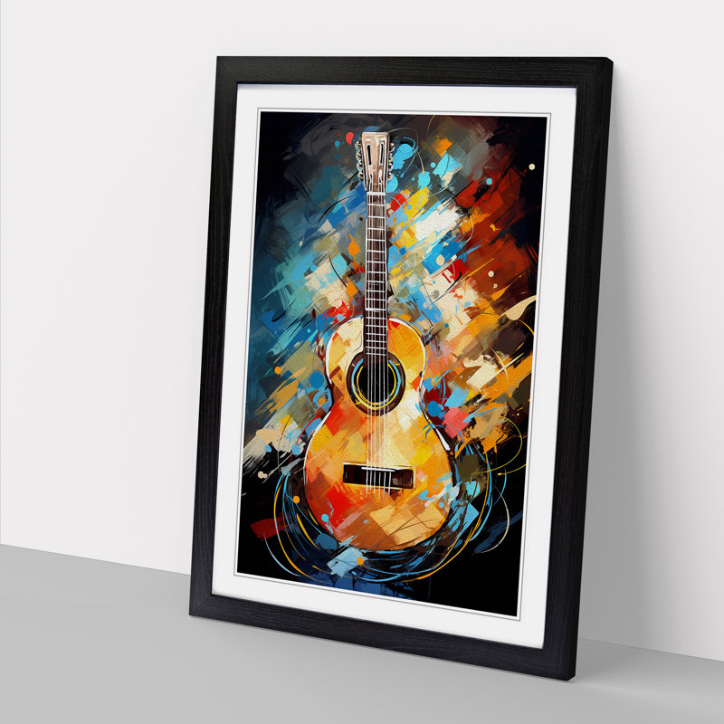Acoustic Guitar Modern Framed Print, 46cm H x 34cm W x 2cm D, Black