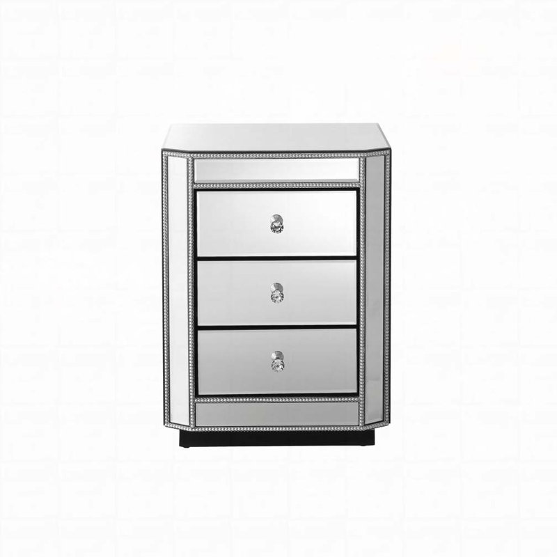 Table d'appoint avec 3 tiroirs, table de bout décorative argentée avec diamants écrasés pour chambre à coucher, dortoir et salon