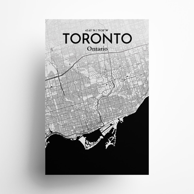 Toronto City Map In Ink - No Frame Print, 36cm H x 24cm W x 0.05cm D