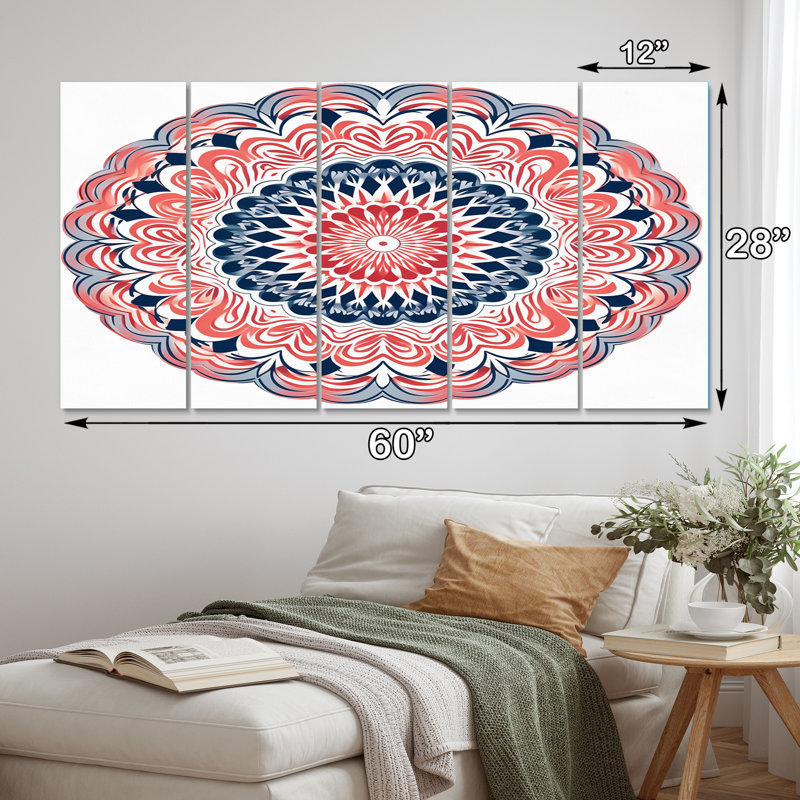 Exquis Mandala In Retro III - Boho Mandala, art mural salon - 5 panneaux égaux