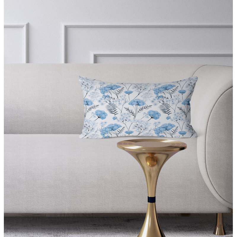 Cherry Blossom Charm  Rectangular Throw Pillow, Light Blue/White