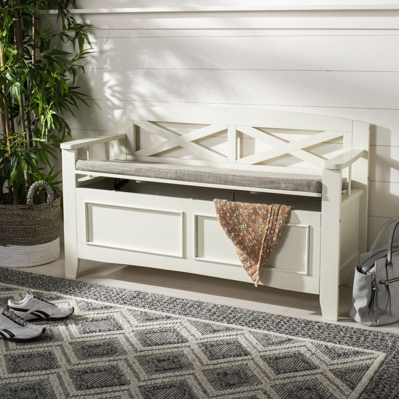 Banc de rangement en bois Elamin, Blanc os