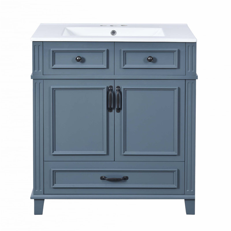 30'' Bathroom Vanity With Ceramic Sink, Blue