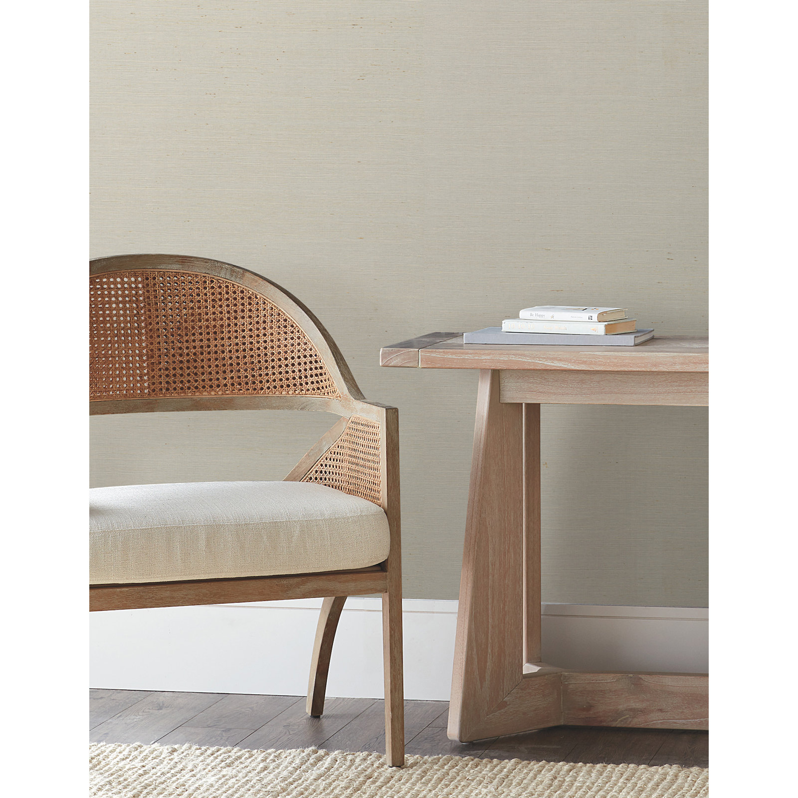 Natural Sisal Peel and Stick Grasscloth Wallpaper, White