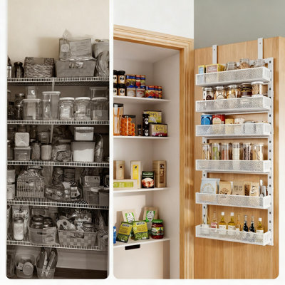 Heavy-Duty Over The Door Organizer With 6 Adjustable Mesh Baskets, Dual Wall Or Door Mount Space Saving Storage Rack For Kitchen Pantry Bathroom Laundry Room