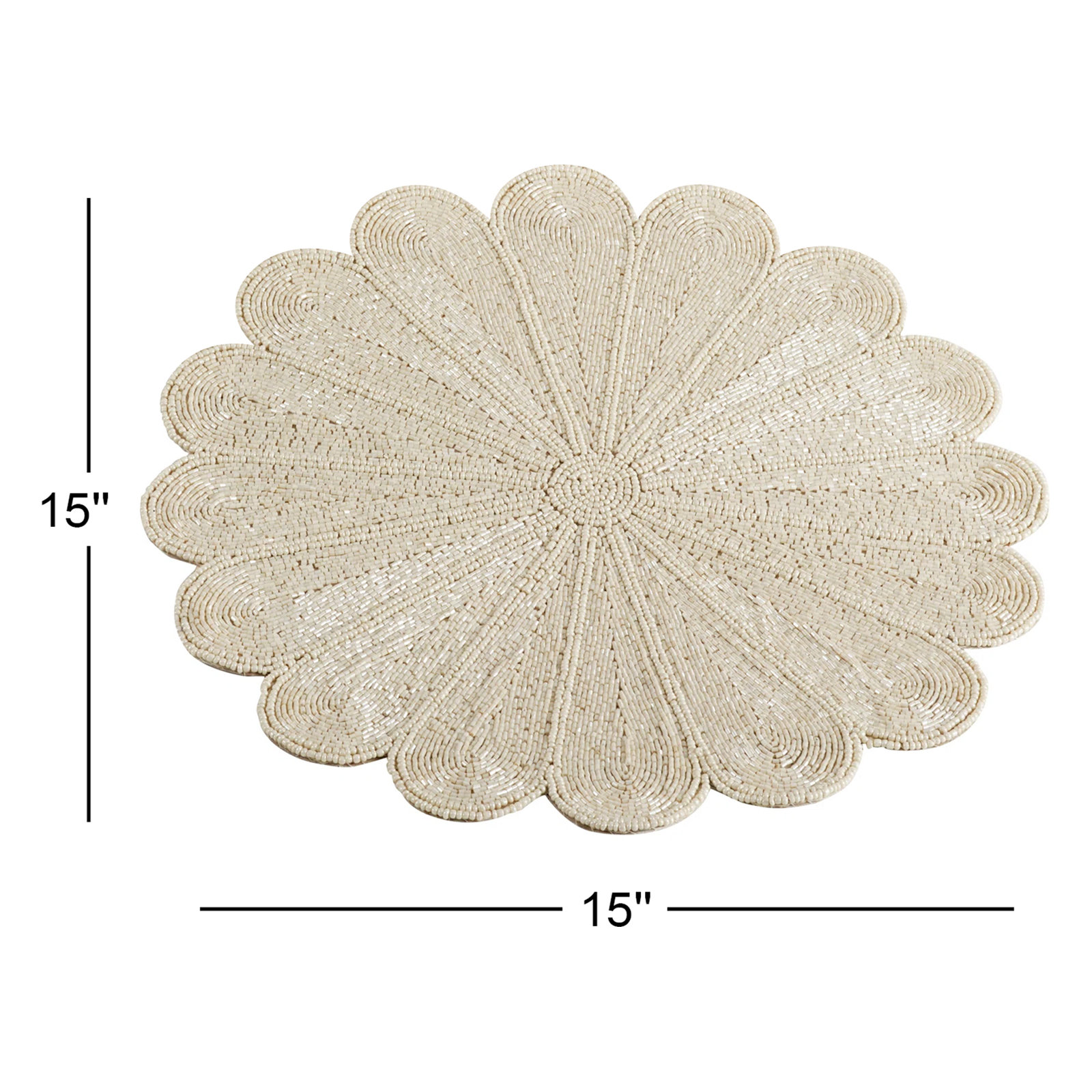 Kaeto Flower Design Beaded 15" Glass Placemat, Ivory
