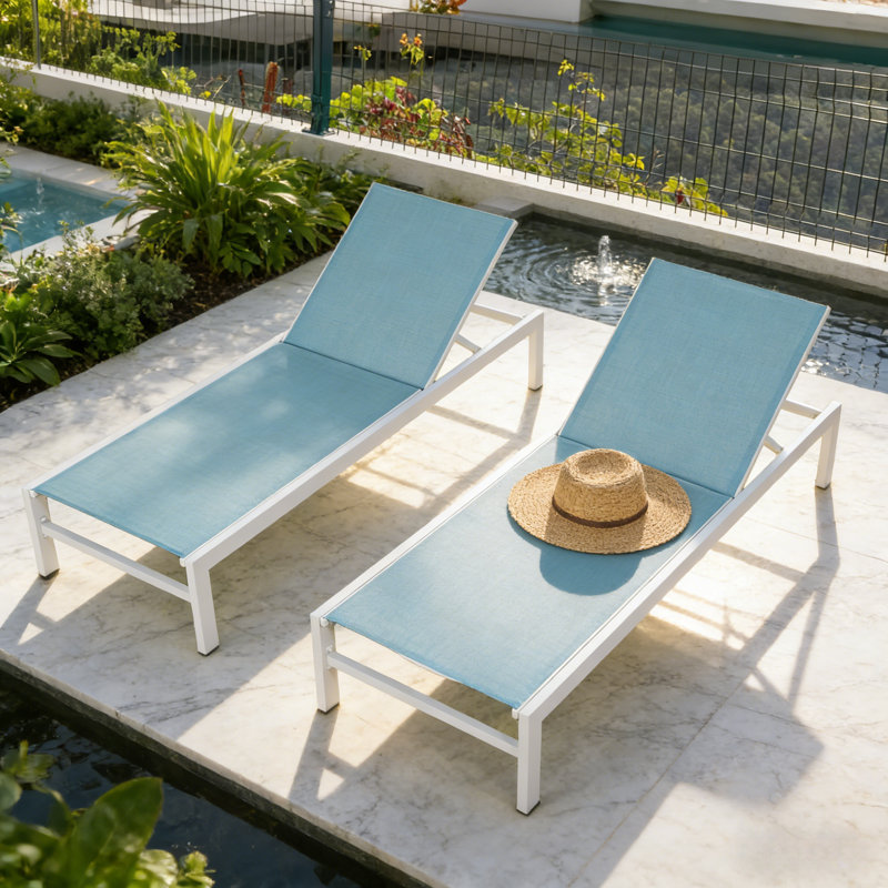 Etter Outdoor Rust-Resistant Metal Chaise Lounge, Teal