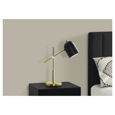 Lampe de table en laiton laiton avec abat-jour noir fixe H 18,5 po