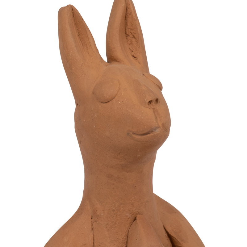 Javarrie Boho Terracotta Pottery Figurine with Meditative Seated Animal Design, 7" H X 5" W X 5" D
