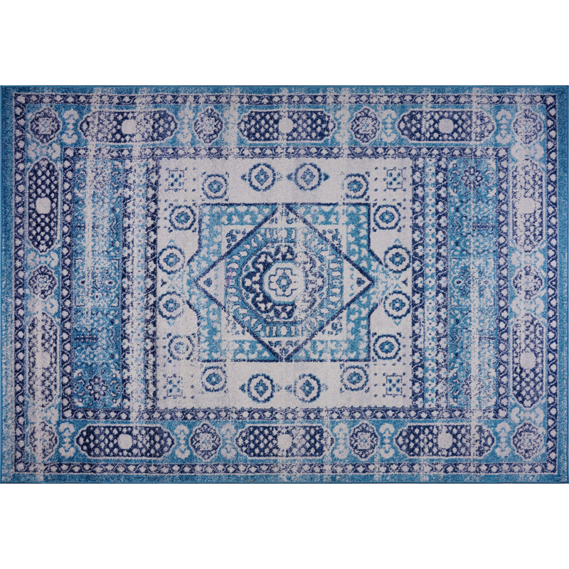 Tapis oriental bleu / gris SantaFe, Rectangle 5 pi 3 po x 7 pi 6 po