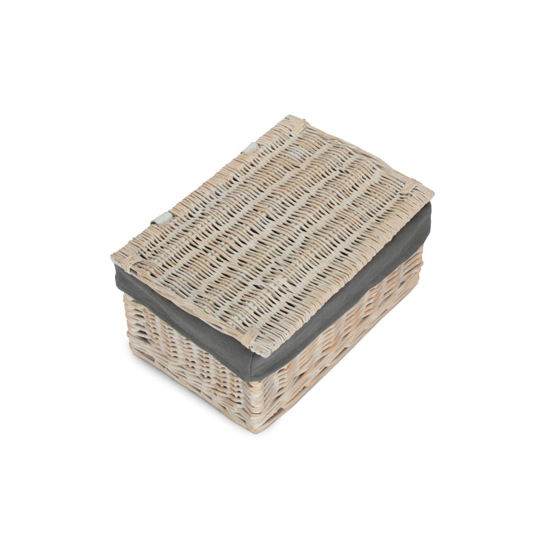 Wicker Large Lined Storage Hamper Basket, White Wash/Grey Lining 	