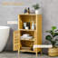 Armoire de plancher en bambou, armoire de salle de bain, tour de rangement avec plusieurs tablettes et portes