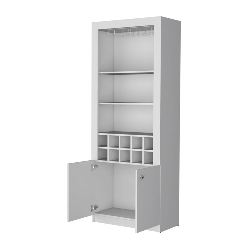 Armoire de bar avec rangement pour bouteilles de vin et armoire à trois tablettes Mia, Blanc