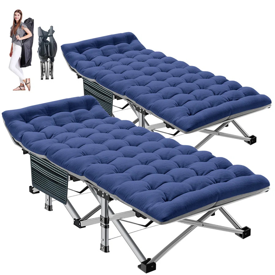 JTANGL Folding Bed Cot with 3.3 Inch 2 Sided Mattress 75 x 28 Folding Camping Cots with Carry Bag Portable Sleeping Cot Guest Bed Set of 2