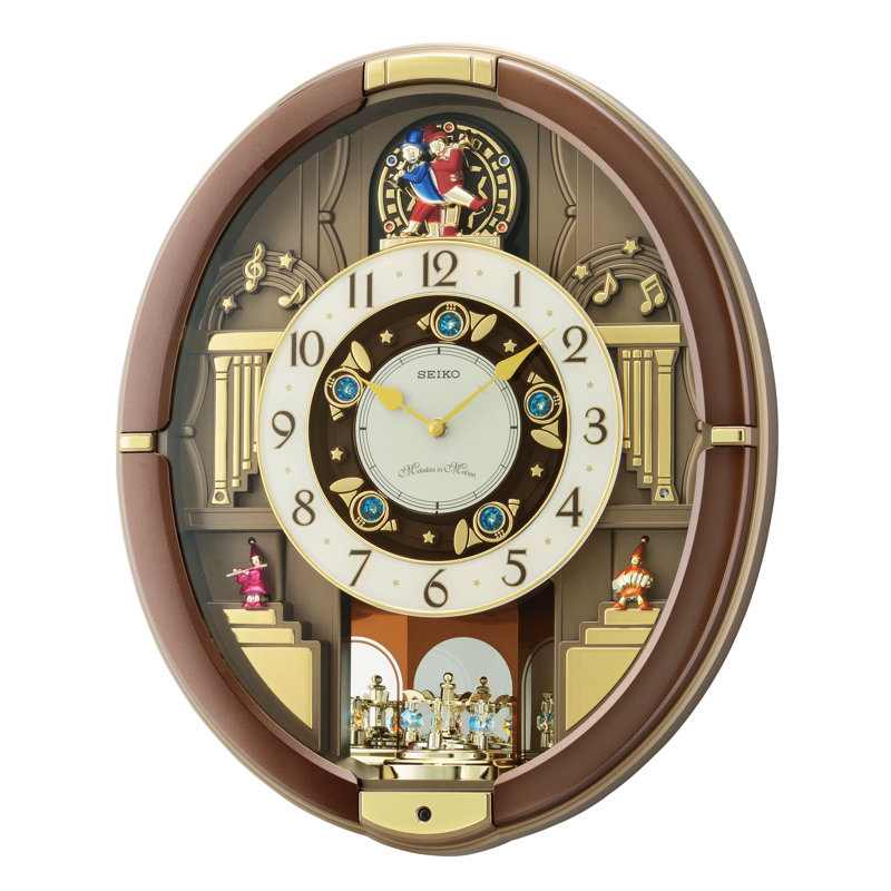 Seiko Summer Symphony Brown Glass Wall Clock with Swarovski Crystals