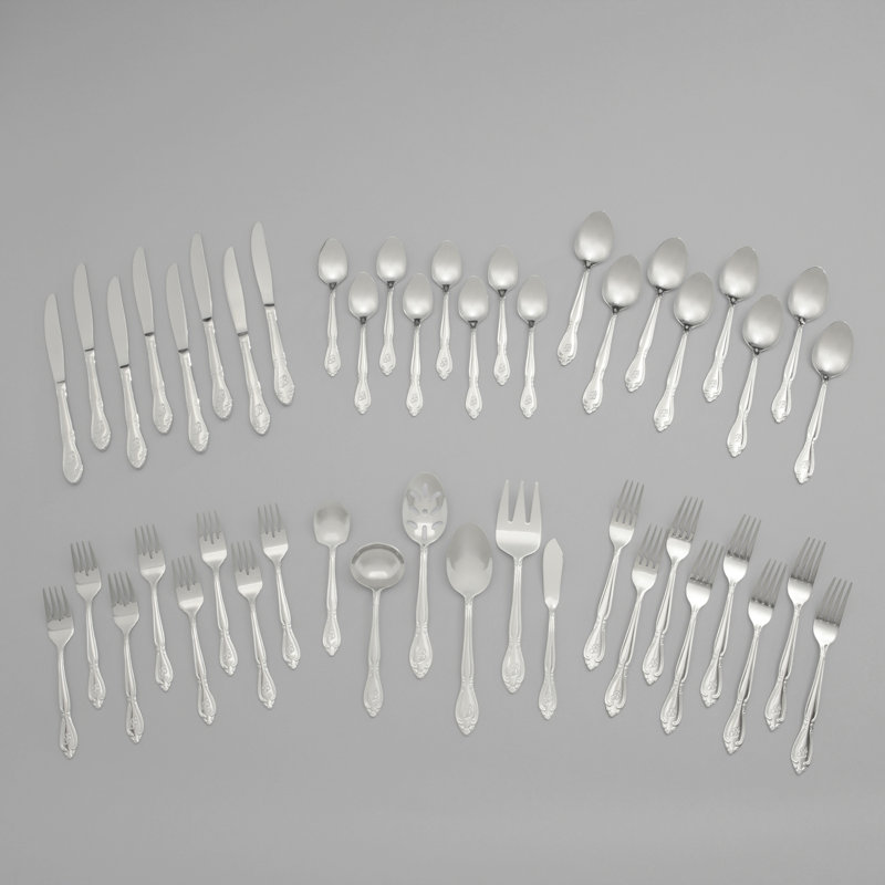 RiverRidge Home RiverRidge Rose Flatware 46-Piece Monogrammed Stainless Steel Silverware Set for 8